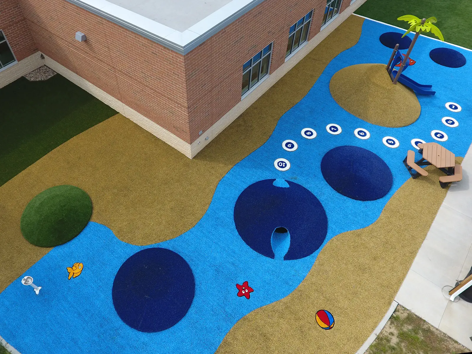 artificial grass covered mounds for play